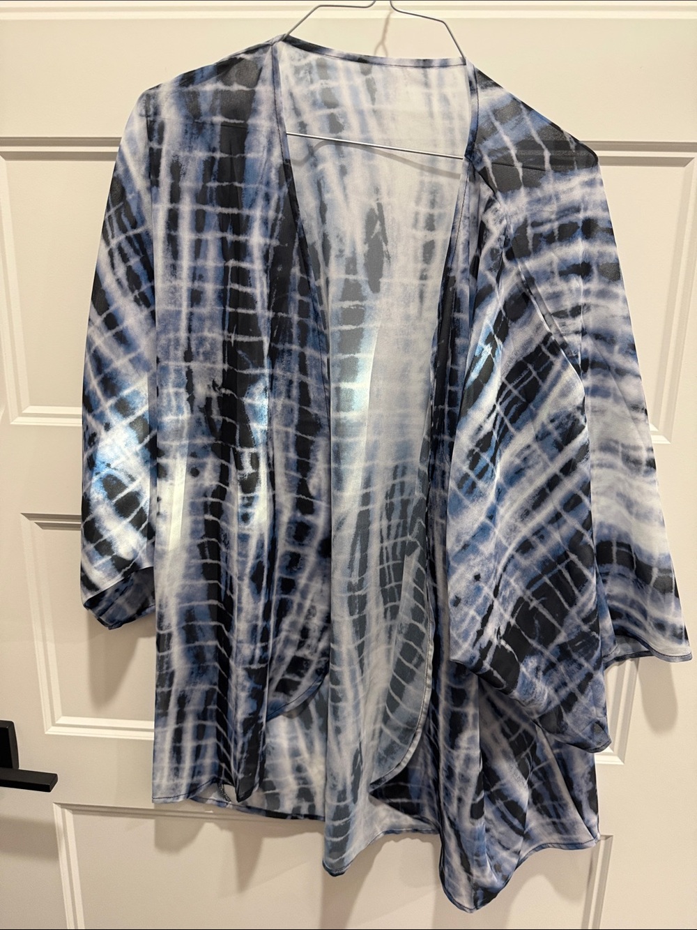 Womens Open-Front Tie-Dye sheer Jacket in Blue & Black